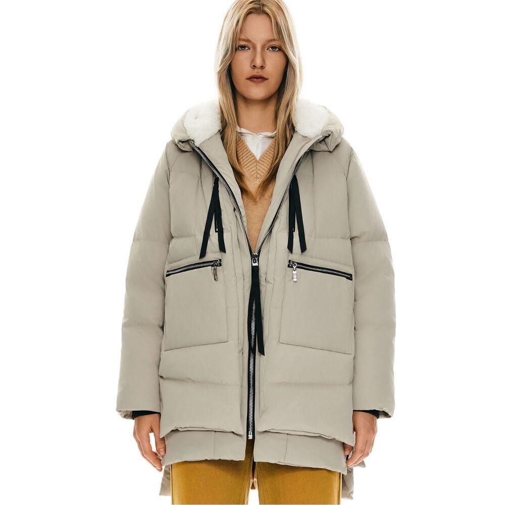 NWOT Orolay 092 Classics Stone Tan Thickened Duck Down Puffer Hooded Jacket Med